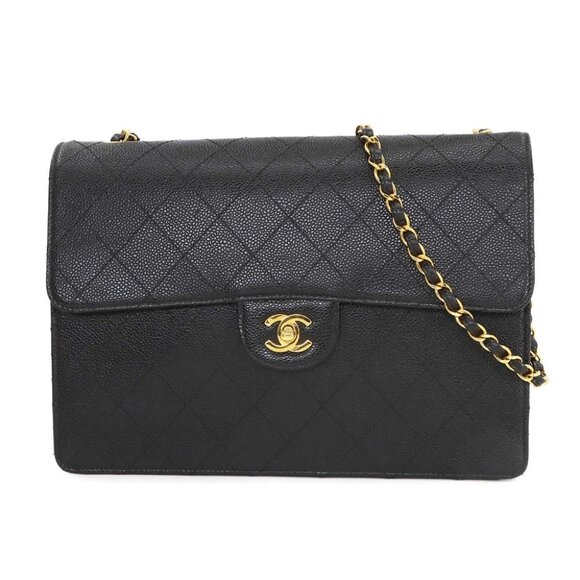 CHANEL Matelasse Chain Shoulder Bag Caviar Skin Leather Black Purse 90268557 - Picture 1 of 11